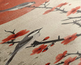 Delicate Birds Perched On Blooming Branch With Red Sun For Traditional Japanese Wall Art Decor Ukiyo-e Style Framed Canvas Print