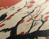 Blackbird Perched On A Branch Under The Red Sun In Japanese Style Ukiyo-e Art Framed Canvas Print Skinny Art Tall Art