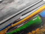 Abstract Canoe Painting Canvas Print Nautical Decor Rustic Wall Art Coastal Landscape Art Blue and Green Wall Art Tall Skinny Art