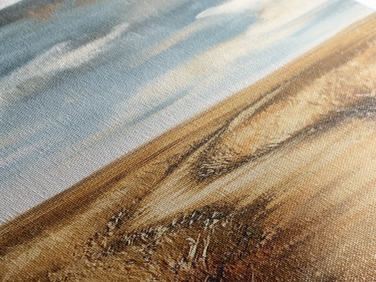 Serene Rural Path Framed Canvas Print landscape painting, farmhouse art, above couch art, rustic wall art, wabi sabi art, extra wide art, panoramic art, warm neutral wall art, barn landscape oil painting