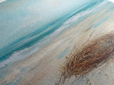 Serene Beach Nest Framed Canvas Print coastal landscape art wabi sabi wall art minimalist art nautical decor ocean painting seascape