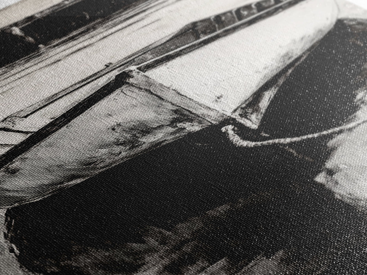 Monochrome Boat Reflection Framed Canvas Print nautical painting moody art coastal wall art nautical wall art gift idea for him
