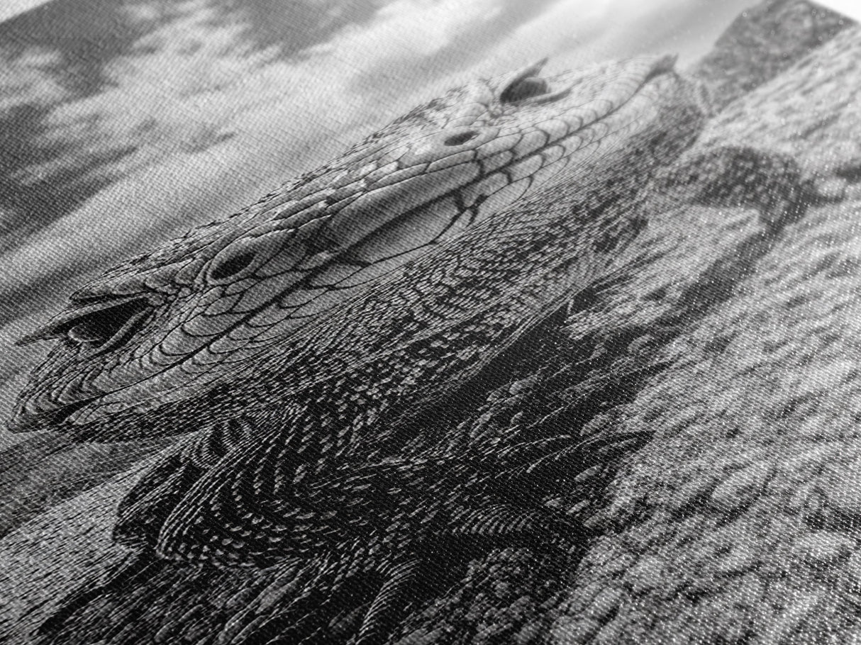 Lizard Close-Up, Framed Canvas Print, wildlife photography, rustic wall art, southwest wall art, desert animal art, black and white home decor