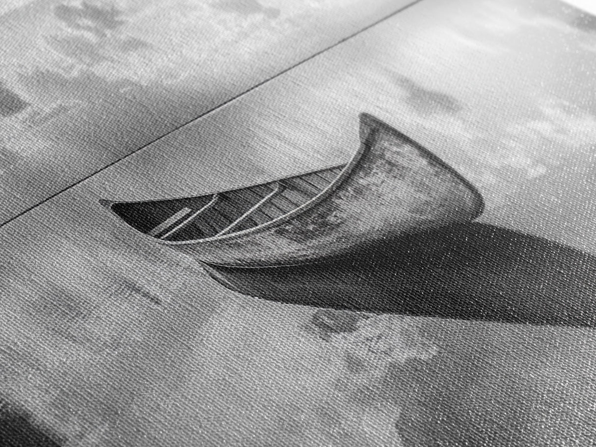 Tranquil Canoe Reflection, lake Tahoe art, nautical decor, seascape painting, coastal landscape art, panoramic painting, framed canvas print