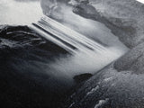 Powerful Waterfall Mist, nature wall art, moody art, mountain painting, black and white photography, dramatic landscape, framed canvas print