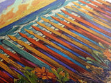 Vibrant Coastal Fence, beach decor, coastal landscape art, coastal wall art, nautical painting, extra wide art, framed canvas print