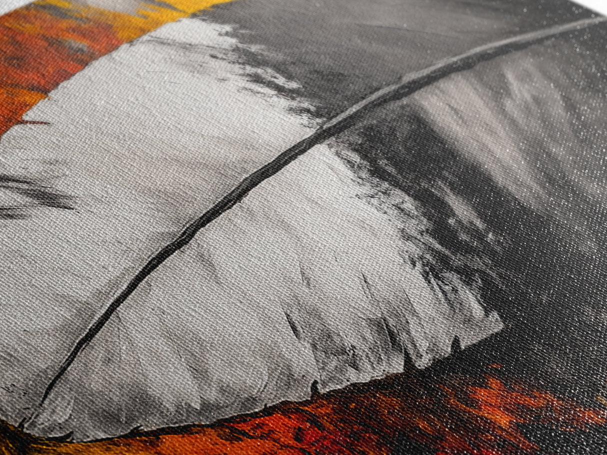 Feather Painting, whimsical art, black and white painting, abstract painting, moody art, colorful background, modern decor, Framed Canvas Print