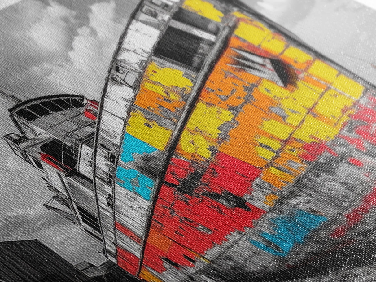 Colorful Rusted Ship Canvas Print | Nautical Wall Art | Coastal Painting | Moody Art | Extra Wide Art | Above Sofa Art | Wabi Sabi Art