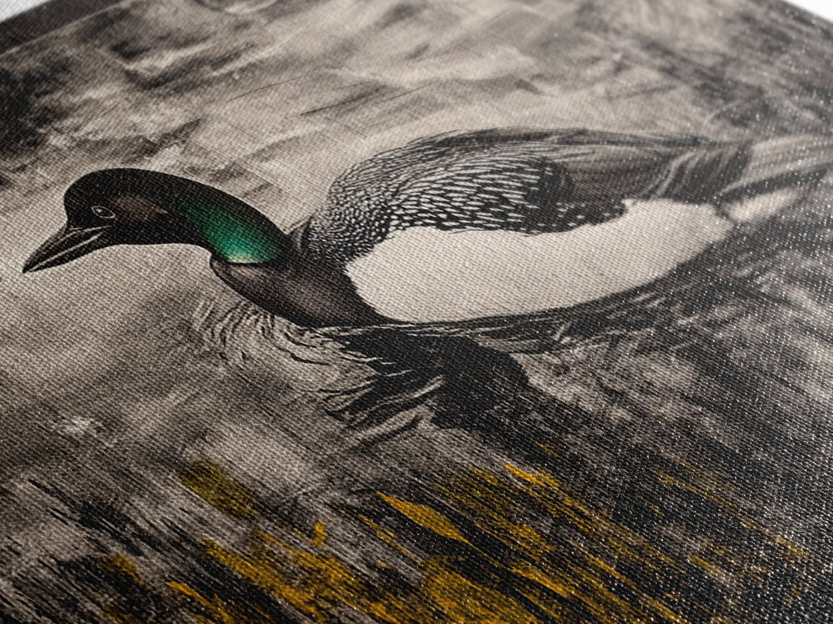 Loon Water Bird, Black and White Painting, Rustic Wildlife Art, Nature Wall Art, Lake House Decor, Framed Canvas Print, Extra Wide Art