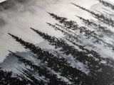Pine Tree Forest, Moody Landscape Painting, Black and White Wall Art, Nature Wall Art, Extra Wide Art, Framed Canvas Print, Rustic Decor