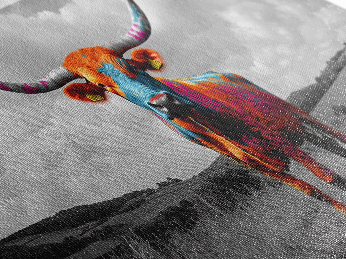Psychedelic Longhorn Art Framed Canvas Print Vibrant Whimsical Art Southwest Wall Art Gift Idea Above Bed Art Rustic Decor