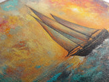 Sailboat at Sunset, nautical painting, coastal decor, seascape painting, beach house art, extra wide art, oil painting, canvas print