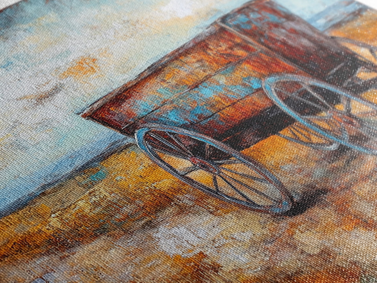 Rustic Wagon, Western Landscape, Farmhouse Art, Southwest Wall Art, Vintage Horse Art, Extra Wide Art, Horizontal Wall Art, Framed Canvas Print