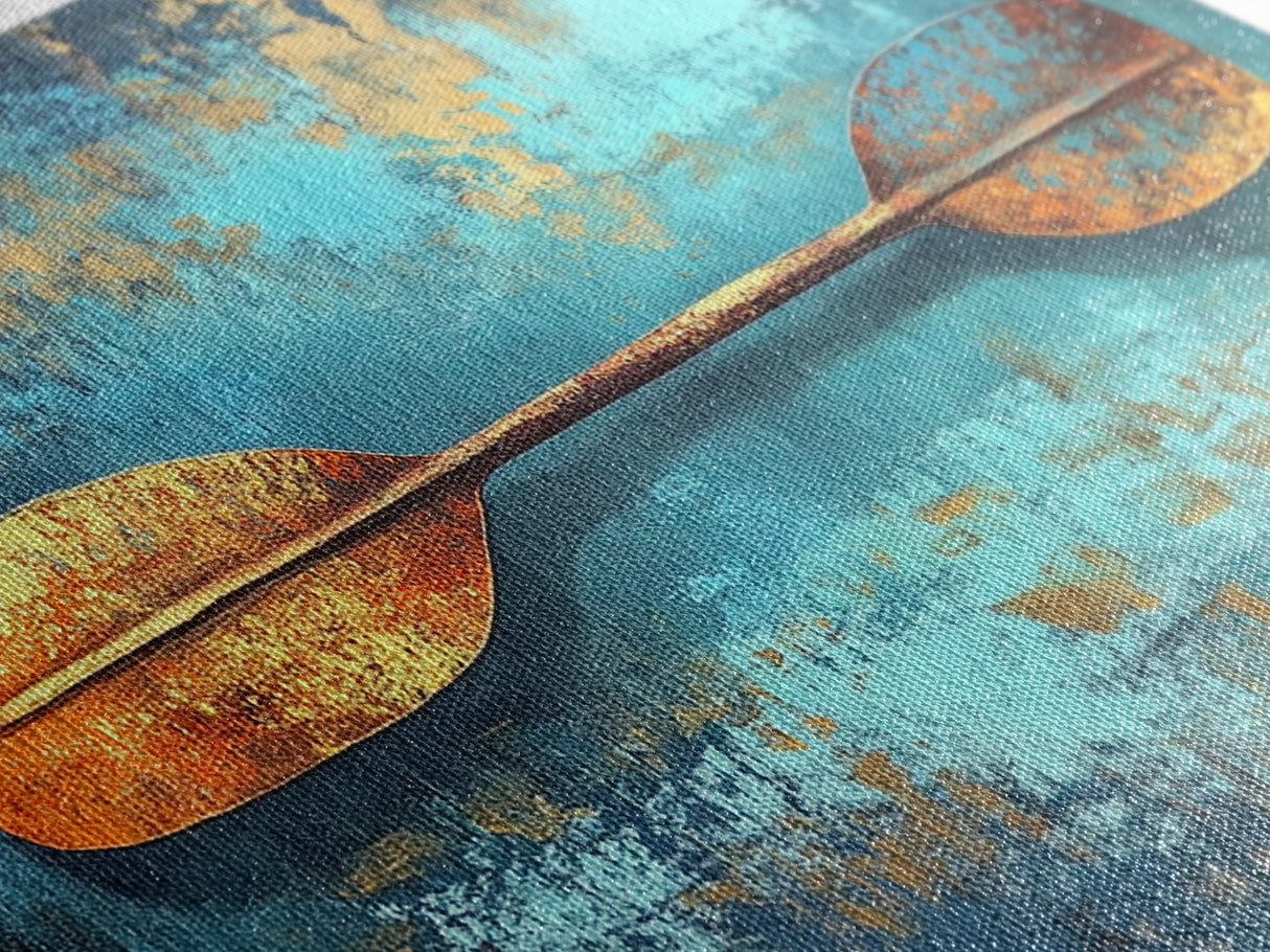 Rustic Oar, Coastal Decor, Nautical Wall Art, Teal Wall Art, Wabi Sabi Art, Gift Idea Him, Above Sofa Art, Framed Canvas Print, Boho Art