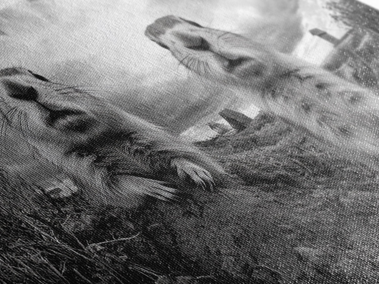 Prairie dogs, whimsical art, rustic wall art, farmhouse art, nature painting, extra wide art, above couch art, framed canvas print