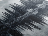 Pine tree reflection, moody art, mountain painting, pine tree art, rustic decor, panoramic art, extra wide art, framed canvas print