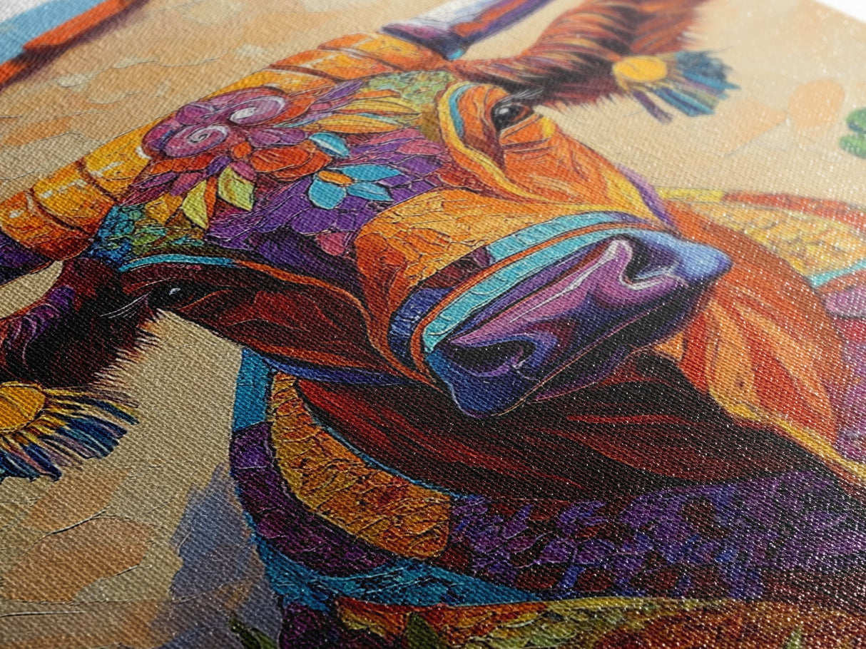 Colorful Bull, Mosaic Wall Art, Chicano Art, Southwest Wall Art, Canvas Print, Farmhouse Art, Rustic Decor, Gift Idea, Boho Art