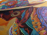 Boho Cowgirl, goddess art print, chicano art, vibrant western painting, colorful fashion art, afrocentric wall art, canvas print, unique decor