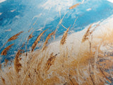 Wheat Field, blue sky, golden harvest, windy landscape, nature wall art, rustic decor, framed canvas print, farmhouse wall art
