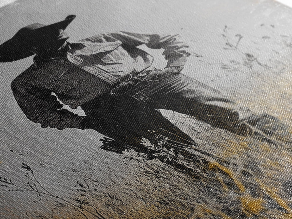 Lone Cowboy, Rustic Art, Western Wall Art, Wabi Sabi Art, Vintage Horse Art, Moody Art, Canvas Print, Framed Cowboy Painting