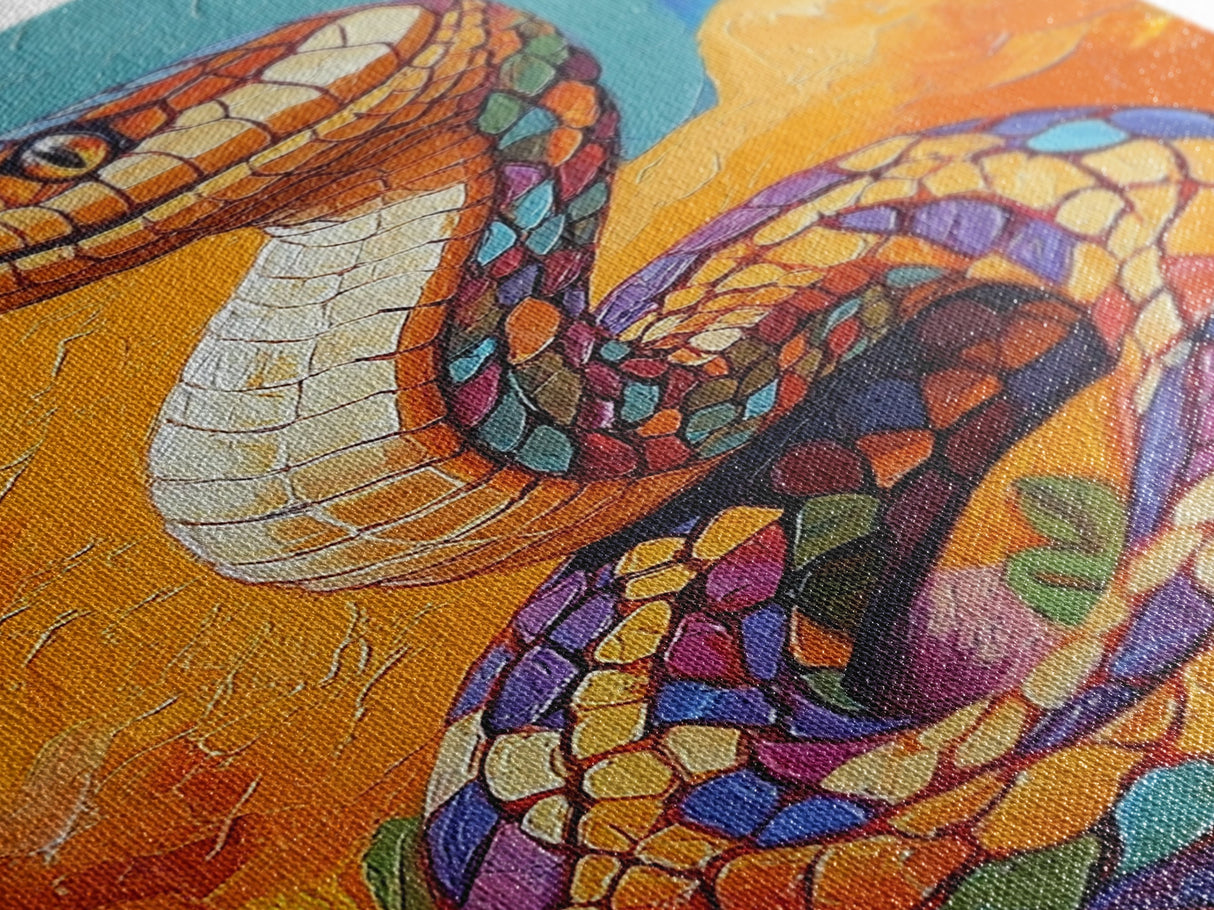 Colorful Snake, Mosaic Snake Painting, Desert Wall Art, Southwest Decor, Boho Art, Living Room Art, Canvas Print, Gift Idea