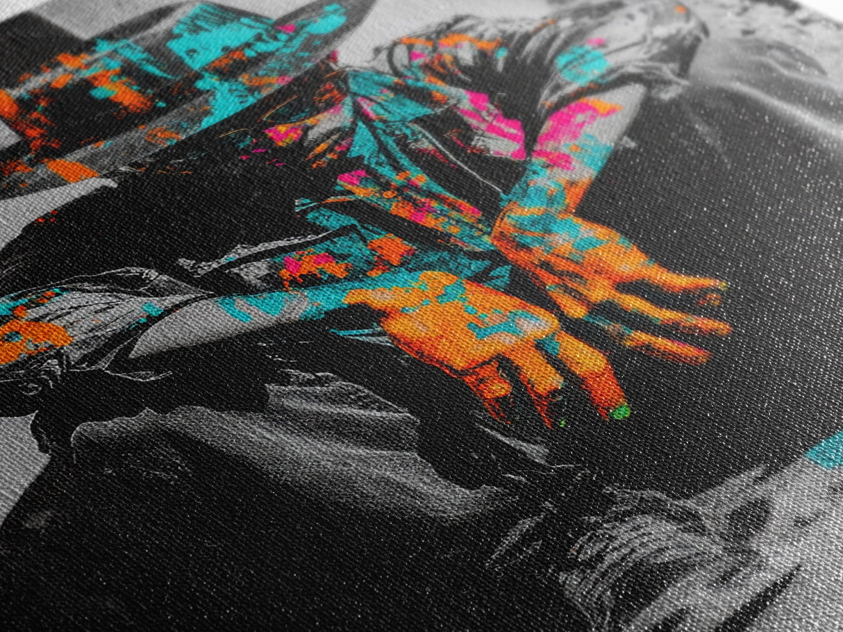 Colorful Cowboy, Graffiti Wall Art, Chicano Art, Modern Western Art, Moody Art, Rustic Decor, Urban Art, Canvas Print, Gift Idea