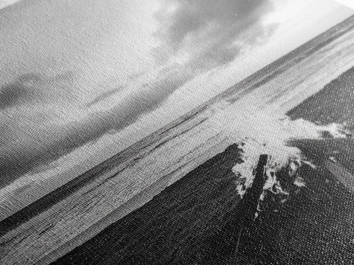 Beach Bonfire, coastal landscape art, rustic decor, moody art, dramatic seascape, black and white, framed canvas print, nautical wall art