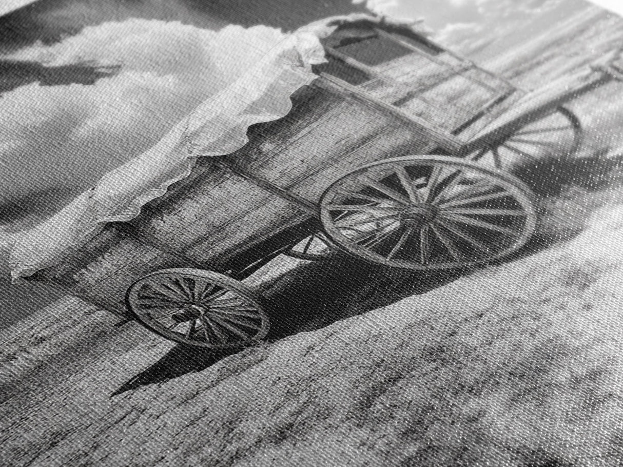 Covered wagon photography, rustic decor, framed canvas print, southwest wall art, farmhouse art, western aesthetic, black and white photography