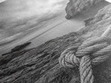 Nautical art, rope knot, coastal decor, moody art, wabi sabi art, rustic photography, living room art, canvas print, panoramic wall art