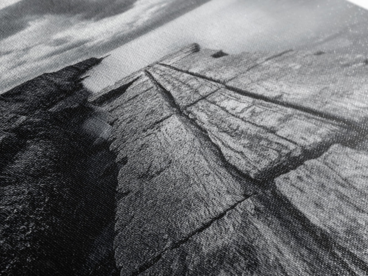 Cliffside view, nautical decor, rustic photography, seascape painting, wabi sabi art, black and white art, canvas print, above sofa art