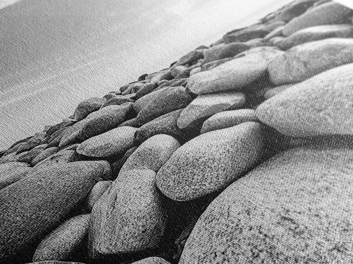 Stone beach, coastal landscape art, black and white art, wabi sabi wall art, minimalist art, nature photography, framed canvas print