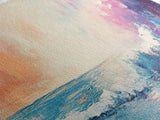 Ocean Sunset Waves, coastal painting, seascape painting, nautical wall art, pink orange wall art, extra wide art, Canvas Print