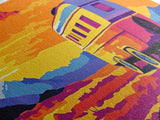 Camper, vintage Christmas, retro art, southwest wall art, extra wide art, gift idea for her, pink orange wall art, Canvas Print