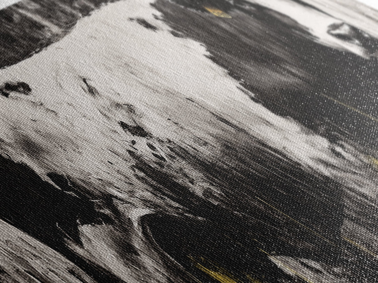 Black and White Cow, farmhouse art, rustic wall art, extra wide art, wabi sabi art, vintage horse art, Canvas Print