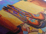 Floral Cowboy Boots, boho art, chicano art, whimsical art, southwest wall art, western decor, pink orange wall art, Framed Canvas Print