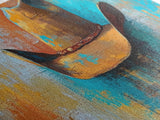 Western Hat Painting, Abstract Cowboy Art, Framed Canvas Print, Extra Wide Art, Rustic Decor, Blue and Green Wall Art, Wabi Sabi Art