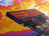 Sunset wagon, pink orange wall art, southwest wall art, geometric wall art, boho art, panoramic painting, framed canvas print, rustic decor
