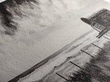 Stormy Wagon, black and white art, moody western painting, rustic decor, farmhouse wall art, extra wide panoramic art, framed canvas print.