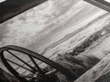 Black White Wagon, rustic decor, panoramic art, moody art, extra wide art, barn landscape oil painting, framed canvas print, living room art