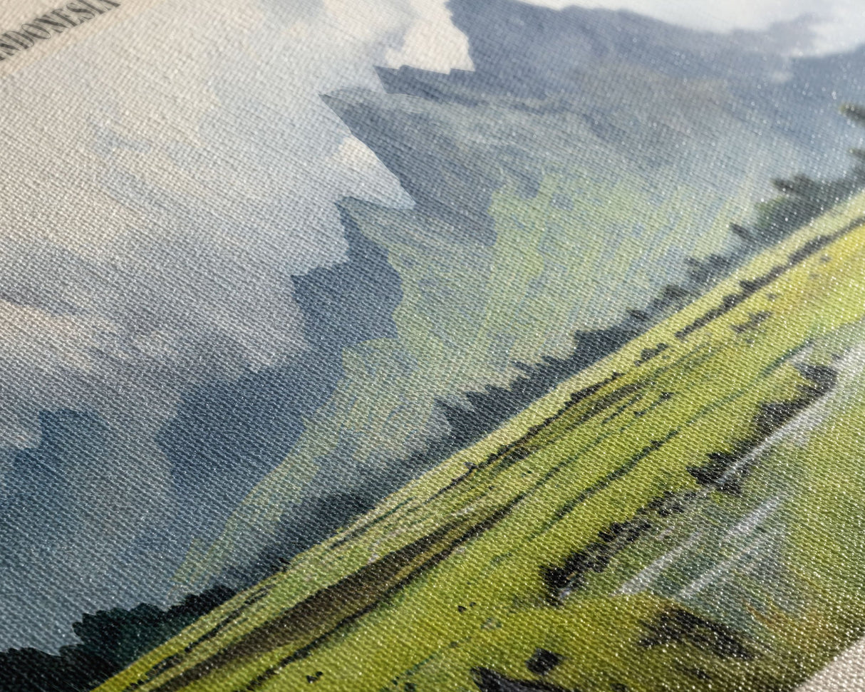 Gunung Rinjani National Park COUNTRY | Framed Travel Poster Canvas Print | Trendy Wall Art | Watercolor Painting | Living Room Art | Unique Art