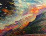 Night Starry Sky Landscape Framed Canvas Print, Colorful Night Sky Painting Nature Painting Living Room Wall Art Spiritual Starry Painting