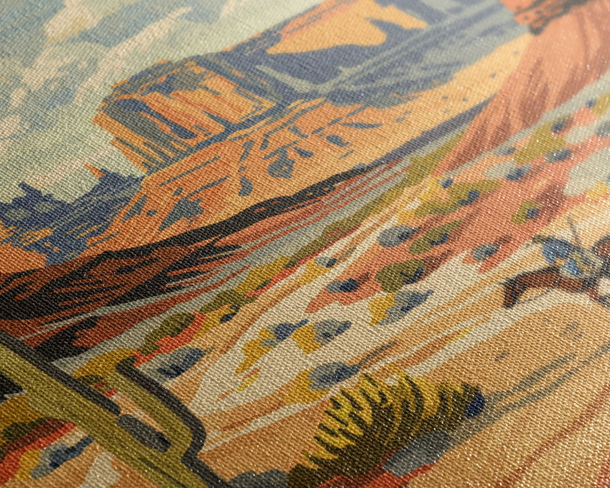 Cowboy in Southwestern Desert Landscape - Framed Canvas Print, Western Wall Art, Desert Scene Art, Cactus Decor for Living Room