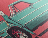 Cowgirl Leaning Against Classic Car in Pop Art Style, Vibrant Framed Canvas Print for Bedroom, Perfect Living Room Wall Art