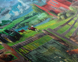 Green Tractor and Red Barn with Farm Animals, Vibrant Rural Art, Framed Canvas Print, Country Wall Decor, Living Room Decoration