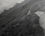 River and Rolling Hills Under Cloudy Sky, Black and White Framed Canvas Print Rustic Farmhouse Living Room Decor, Landscape Art, Home Decor