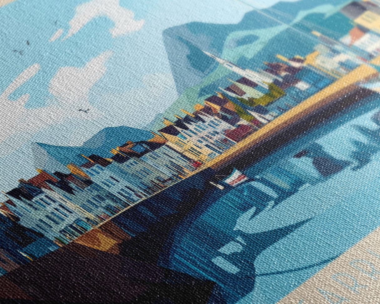 Carrickfergus, Ireland Panoramic Travel Poster Canvas Print, Carrickfergus, Ireland Painting, Ireland Art, Carrickfergus Panoramic Travel Art, Travel Painting