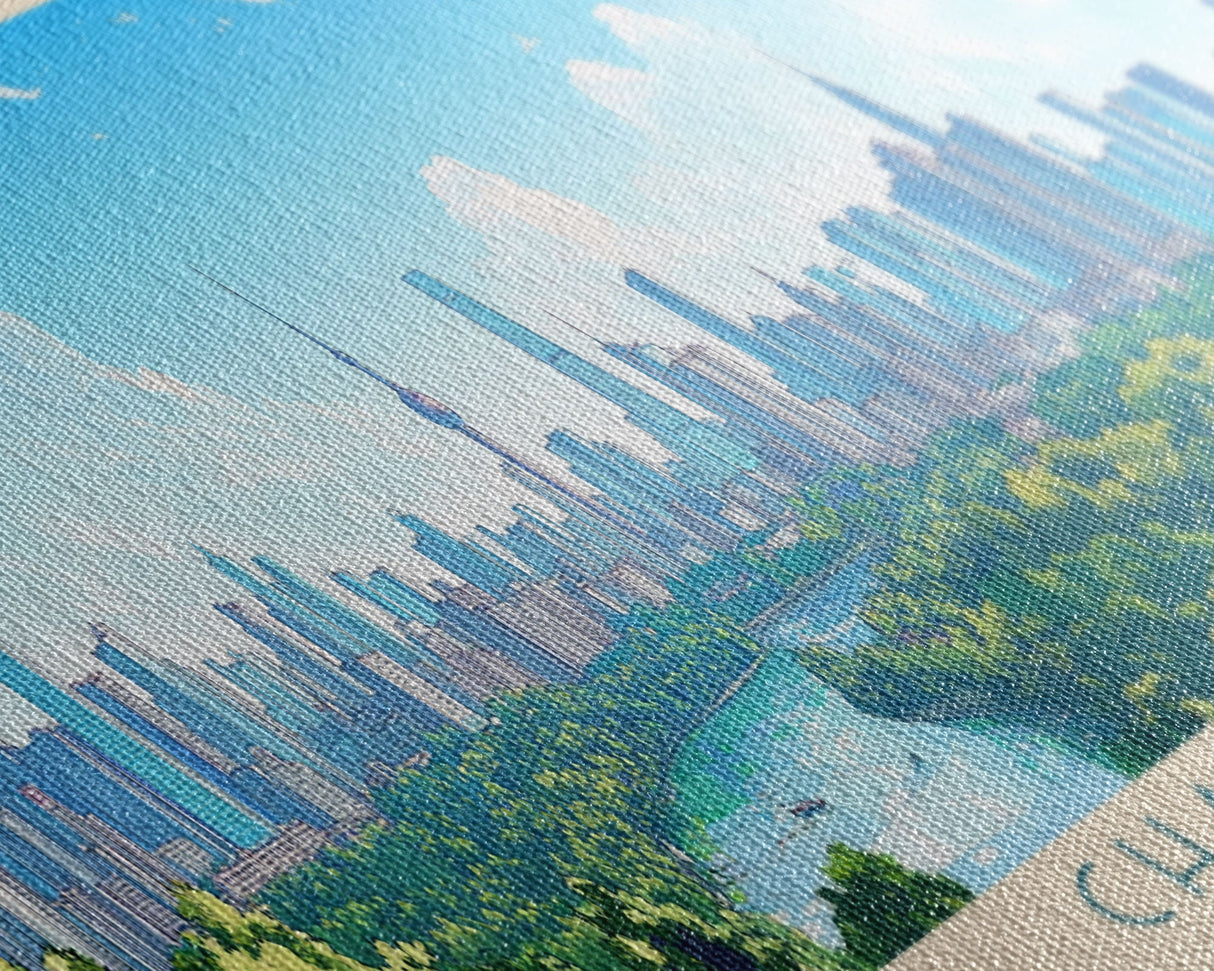 Changsha, China Panoramic Travel Poster Canvas Print, Changsha, China Painting, China Art, Changsha Travel Art, Living Room Painting