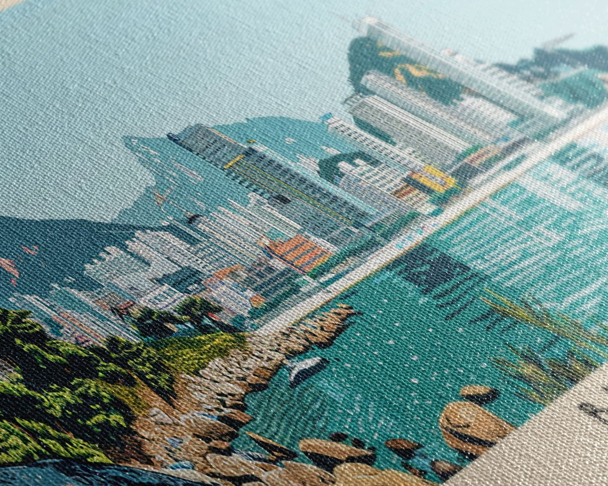 Busan, South Korea Panoramic Canvas Print, Busan, South Korea Painting, South Korea Art, Busan Travel Poster, Travel Art, Guest Room Painting