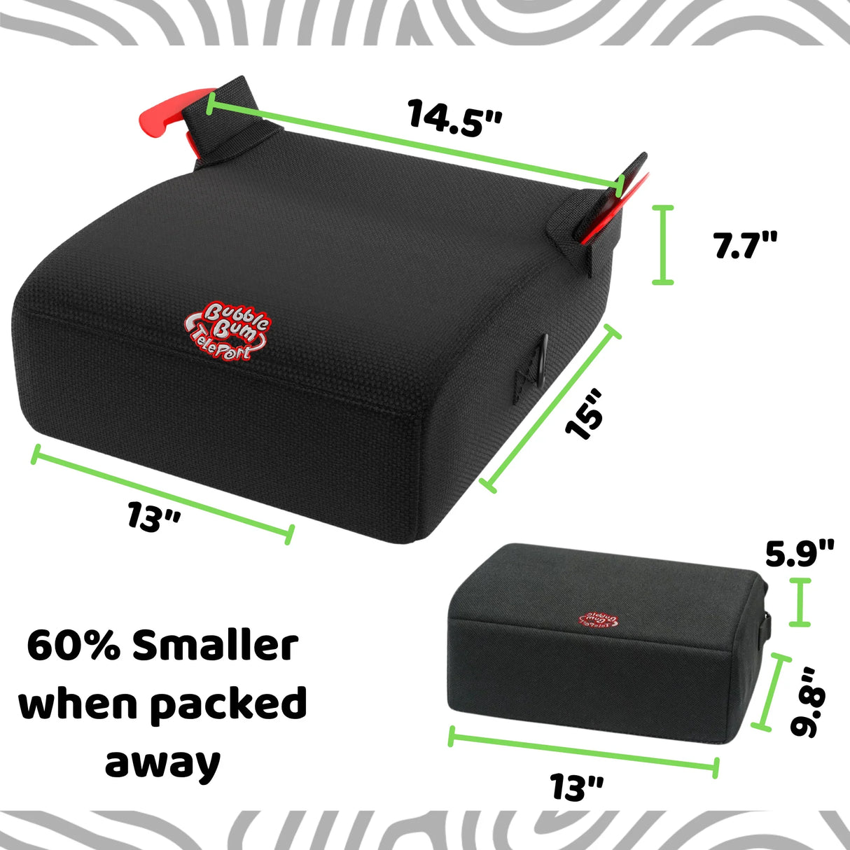 BubbleBum Teleport Backless Booster Car Seat, Kids Booster Seat for Car 40-100 lbs, Telescopic Portable Carseat, Ideal for Everyday Use and Foldable for Travel, - Black✔️