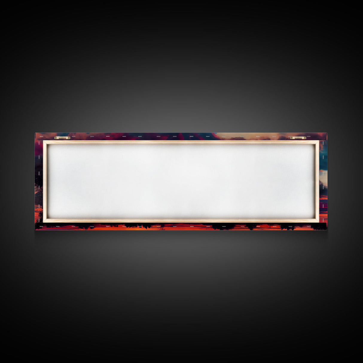 Beautiful Panoramic Watercolor Sunset, Extra Large Wall Art, Framed Panoramic Canvas Print, Framed Wall Art